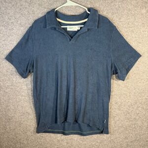 Wellen Men's Blue Terry Cloth Polo Shirt Short Sleeve Casual Size‎ L